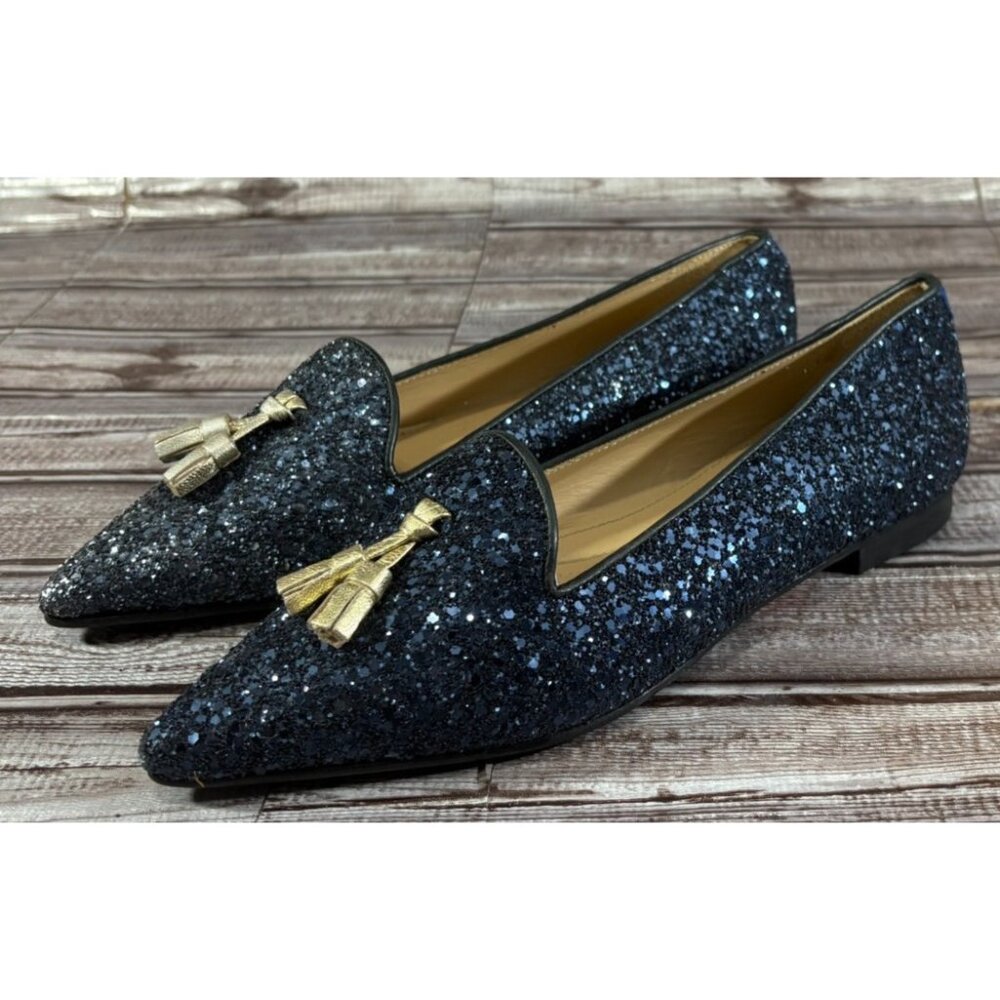Chatelles Flat Glitter leather size 37.5 US 7.5 color Blue brand new mspr $349